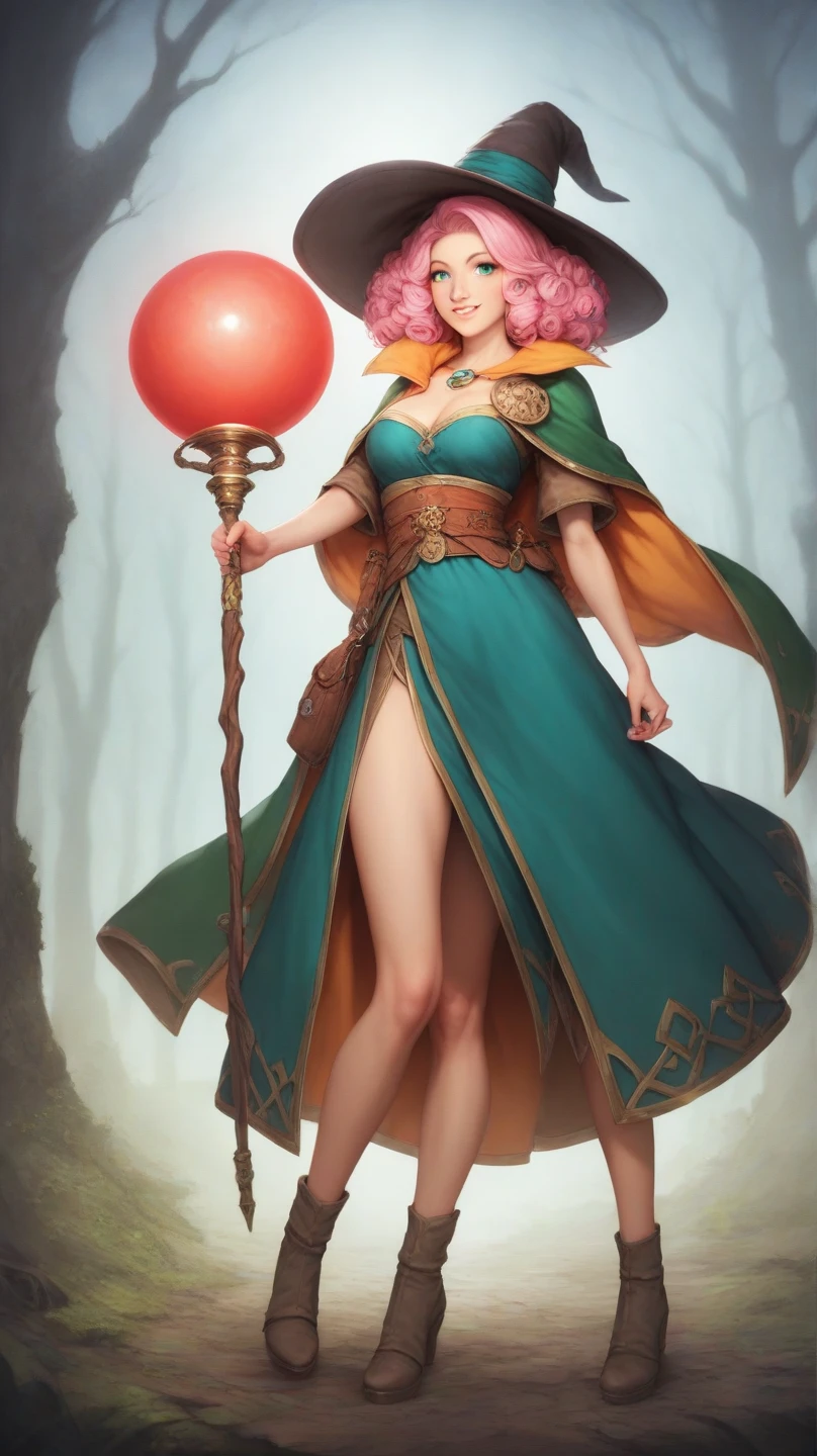 a full body  portrait of a durable [babe|temptress] , druid, green robe,(magic staff:1.1), perfect face, pretty face, brown eyes, auburn hair, very short hair, flat chest, lush detail, absurdres,