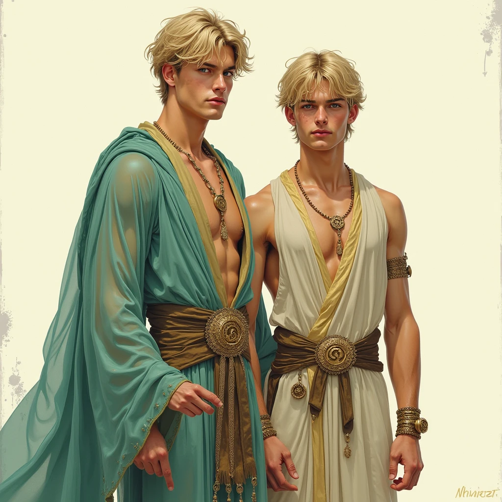 A young 18 years old boy. Short blonde hair. Cute. Shy. Green eyes. Tanned skin. Soft lips. Feathers in the hair. Tribal outfit. Alone In a dark creepy forest.