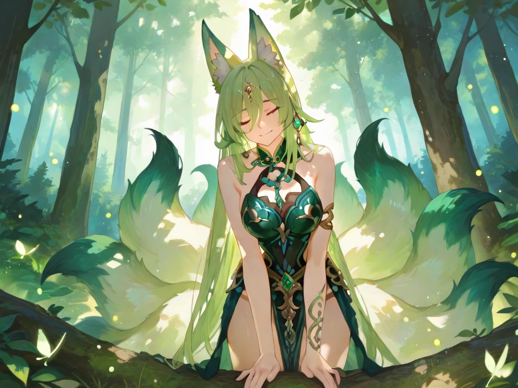 White fur， hyper cute face， Green element on fur, medium breasts， completely naked, exposed nipples, exposed pussy， Beautiful lights and shadows， ambient lights， Ultra-detailed fur,deers，deers