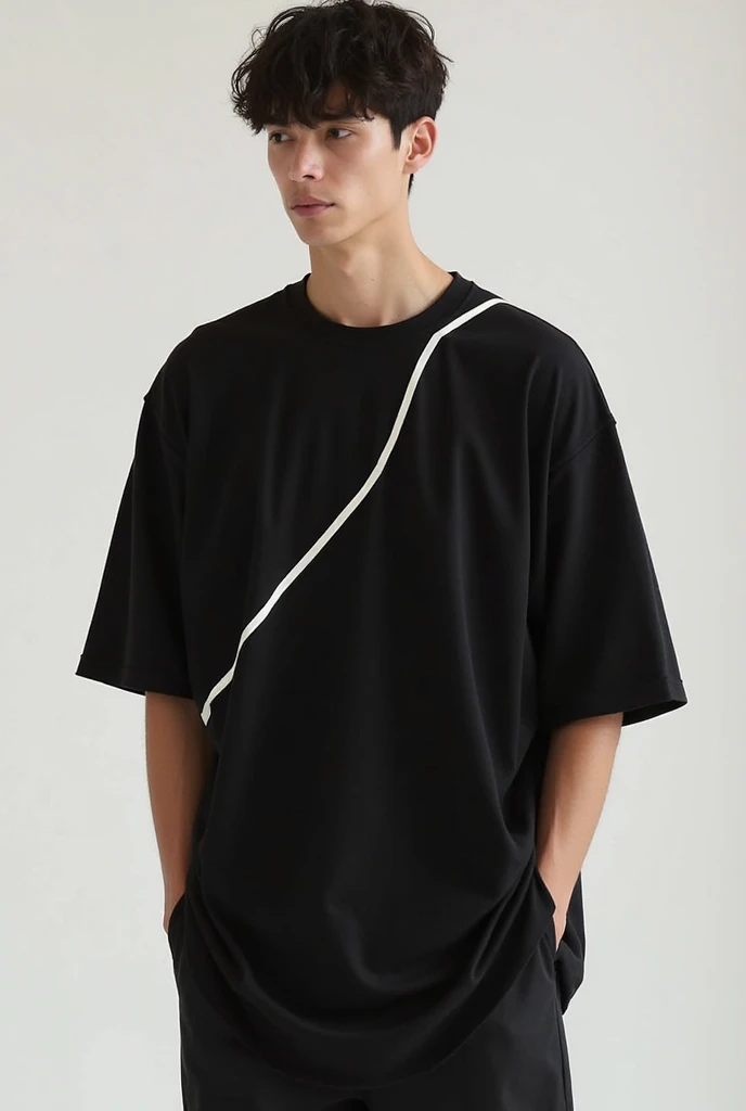 Pretty Boy, black hair, black eyes, Wide blue high-neck blouse, white shorts.