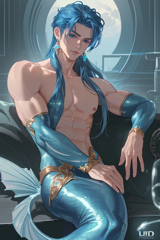 (hyper-realistic digital illustration), hires, best quality, boy wearing micro thong, full mast, erect bulge, see-through thong , underwater world, wide angle, swimming, athletic body, male, iridescent skin, flat chest, silver eyes, green hair styled in spikes, determined expression, bioluminescent lighting, small waist, broad chest, big mane, slim scruffy, muscular