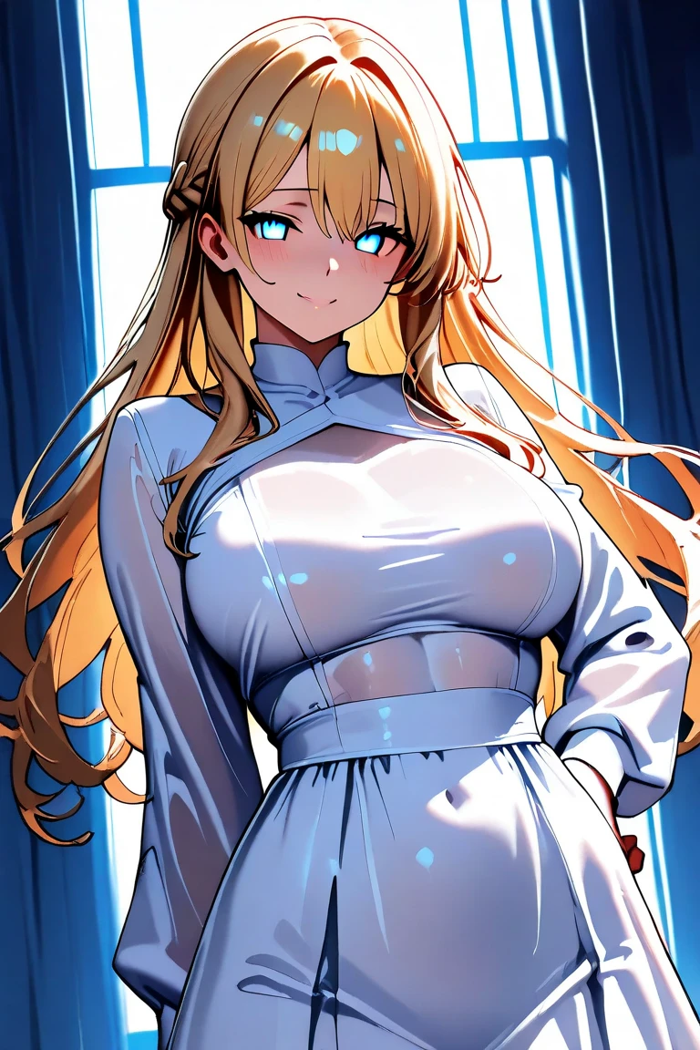 (masterpiece:1.2)、highest quality、High resolution、unity 8k wallpaper、(figure:0.8)、Highly detailed face、Perfect lighting、Highly detailed CG、(Perfect hands、Perfect Anatomy)、
Glossy blonde、Gradient Hair、The left sideburn is longer than the right、blue eyes、 look down、Upper Body、hair、Fair skin、French Braid、smile、Blunt bangs、Hoop Earrings、体の正面figure、(Beautiful fine details:1.6)、Tight eyes、Angry Eyes、Japanese high 、serafuku、zettai ryouiki、(see-through nipples:1.2), (see-through pussy:1.3)、(large breasts:1.5)