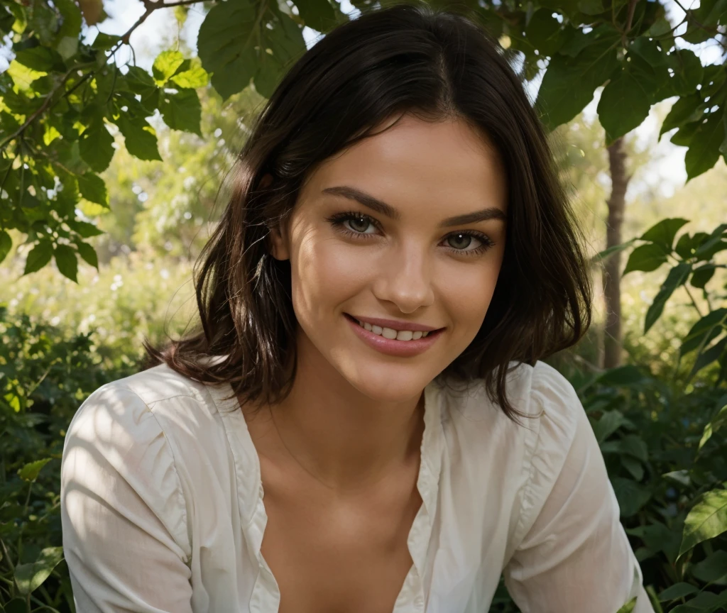A girl in a garden, beautiful detailed eyes, beautiful detailed lips, extremely detailed eyes and face, long eyelashes, beautiful woman with long flowing hair, elegant pose, serene expression, lush garden background, sunlight streaming through the trees, vibrant colors, (best quality,4k,8k,highres,masterpiece:1.2),ultra-detailed,(realistic,photorealistic,photo-realistic:1.37),HDR,UHD,studio lighting,ultra-fine painting,sharp focus,physically-based rendering,extreme detail description,professional,vivid colors,bokeh,digital art