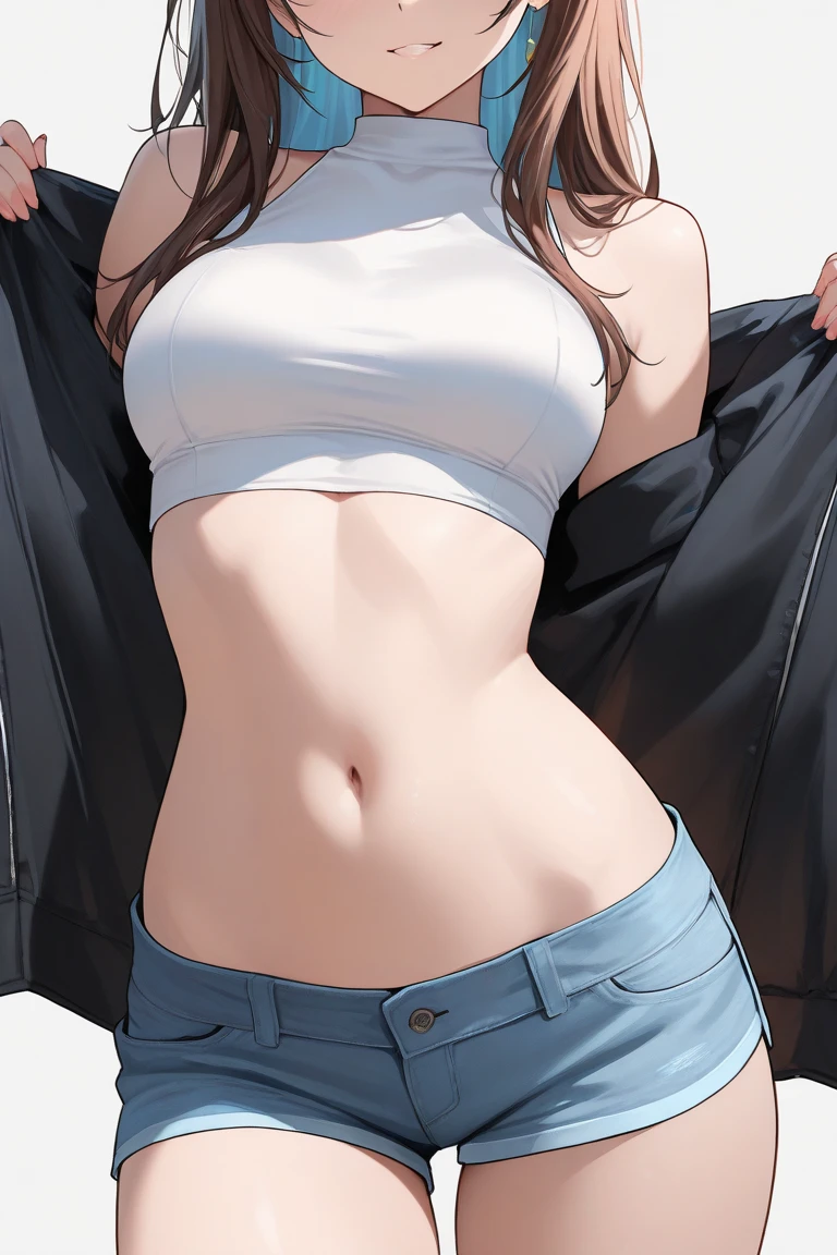 Navel exposed clothes short hair