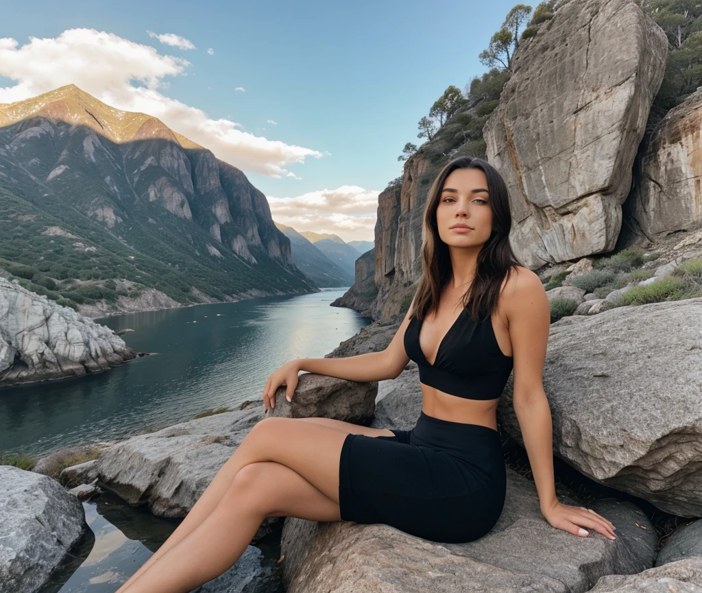 masterpiece, best quality, extremely detailed, hyperrealistic:1.1, photorealistic, a beautiful 20s russian model, ultra detailed face:1.1, black hair, purple sweater, sunglasses on head:1.1,sitting on the edge of a cliff, her feet in the air, grand canyon, united states, gold at sunset:1.1, happy smile:1.1