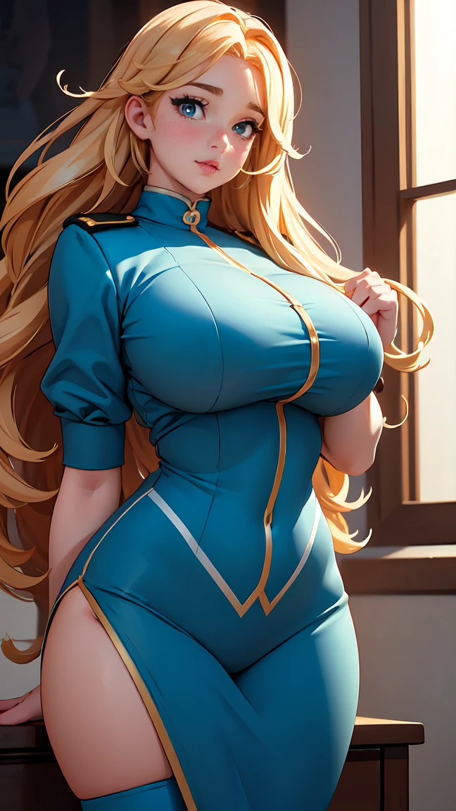 High resolution, Very detailed, perfect lighting, beautiful detailed eyes, ((masterpiece,Best Quality)), absurdities, alone, princess zelda, by the width, crown braid, Hair clip, pointy ears, navy blue one piece fitted nurse costume,navy blue fitted nurse costume, Gloves without fingers, black gloves, sexy garter belt, sexy garter belt, smile, curves, nod, , deep neckline, deep neckline, touching his chest in a sexy way, touching his chest in a sexy way, visible nipples, visible nipples