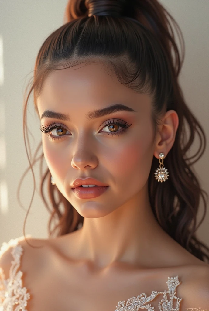 arafed femme pleinement , Fille sexy aux yeux noirs, ultra realistic, meticulously detailed, Portrait de Sophie Mudd, cheveux bruns et grands yeux, selfie d&#39;une jeune femme, Yeux de chambre, Violette Myers, sans maquillage, Maquillage naturel, regarder directement la caméra, visage avec artgram, maquillage subtil, superbe photo de tout le corps à genoux sur le lit, canned, buste de grande taille