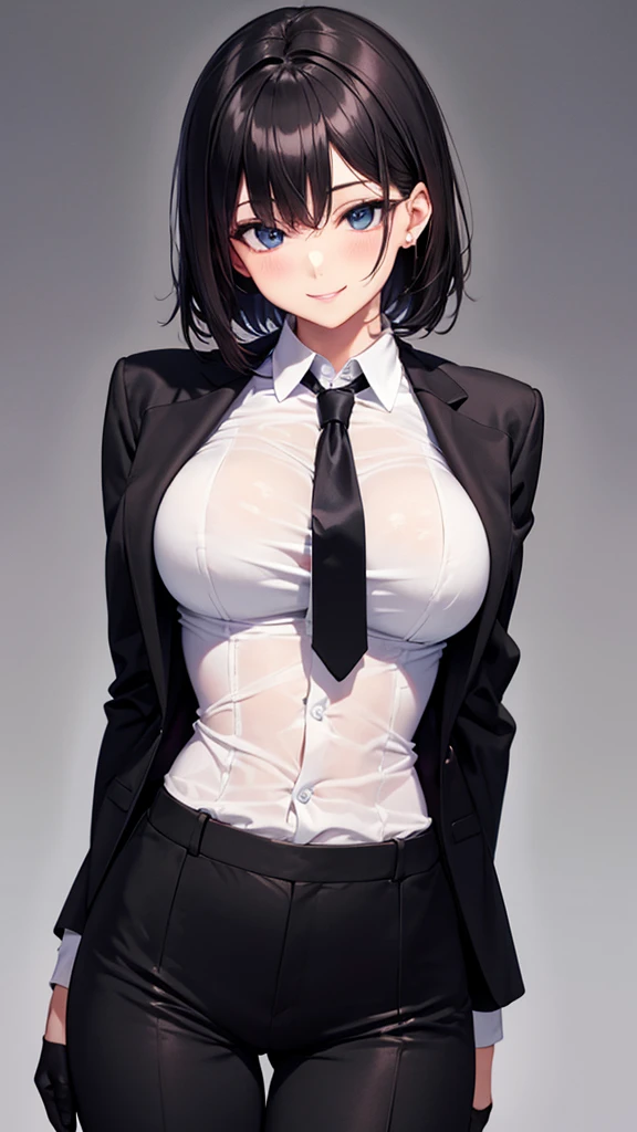 16k works,Highest quality,18-year-old,No background.White background only,whole body、sexy, One person, Beautiful Face, Symmetrical eyes, Perfect body, Good balance、 Perfect body,Black boots panty shot Taunt side side汗 I Black suit Black jacket Black trousers white cutter shirt garter belt