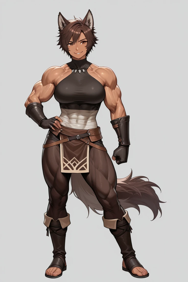 Solo, standing, female, alligator, (((By bebebebebe))), by buta99, by chunie, by sonsasu, by danza, grey skin, orange eyes, giant, gigantic, enormous, massive, huge, strong, powerful, muscular, buff, hulking, thick, big breasts, ((underbite, sharp white teeth)), smirking, chestpiece,full body, tunic
