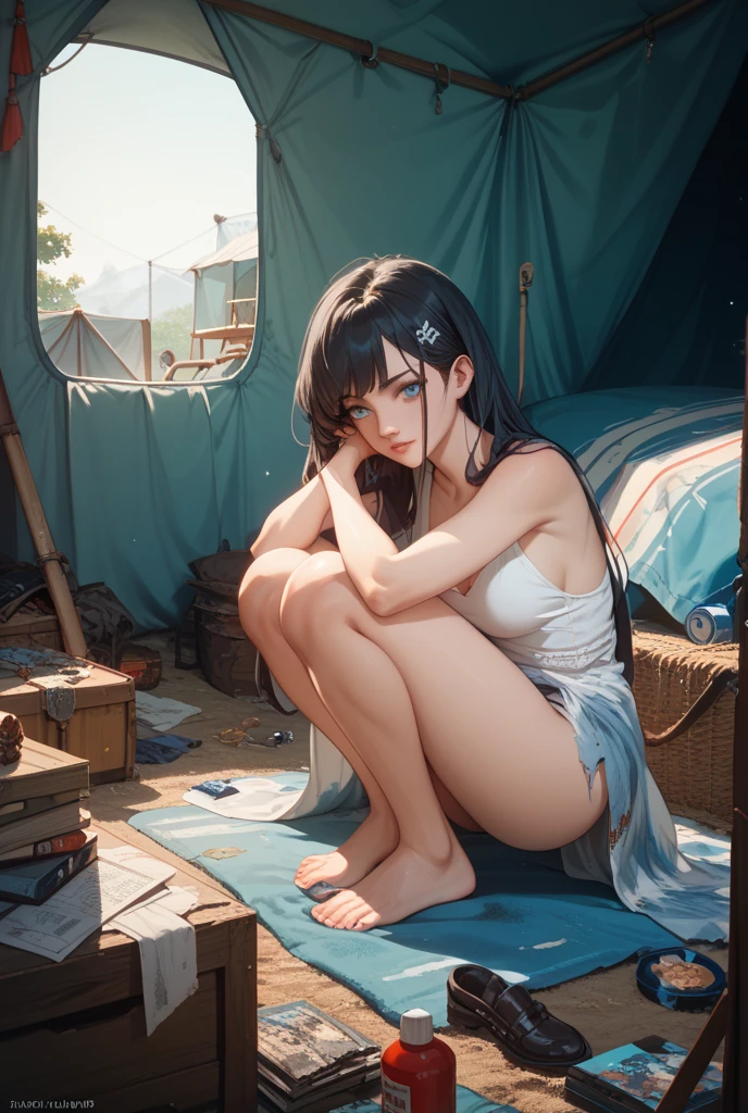 1girl!!!, short bob hair, black hair, small breasts!!, blue eyes, fair skin, excited face, she nude, lots of scum on sexe, full body, full body, Lying, medieval japanese house, very sexy body, detailed face, beautiful detailed eyes, beautiful detailed lips, extremely detailed eyes and face, long eyelashes, intricate details, highly detailed, photo realistic, 8k, best quality, masterpiece, cinematic lighting, dramatic lighting, vibrant colors, fantasy, digital art, concept art