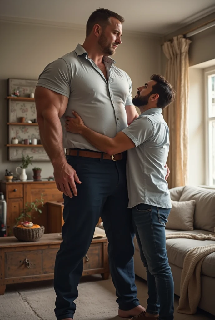 Chris evans sucking another mans willy on the couch. Realistic 4k Realism giant size difference head reaching on the ceiling 1man giant size difference growing size Cracks the ceiling wearing tank top wearing swimming trunks macro size height difference