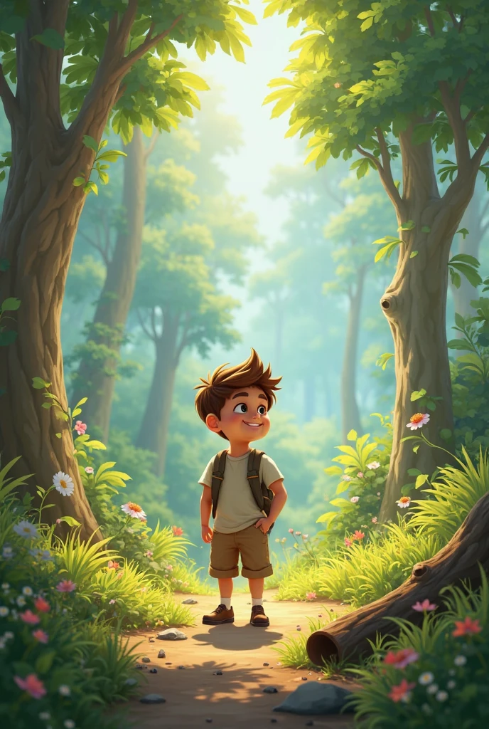 aline boy walking in forest 