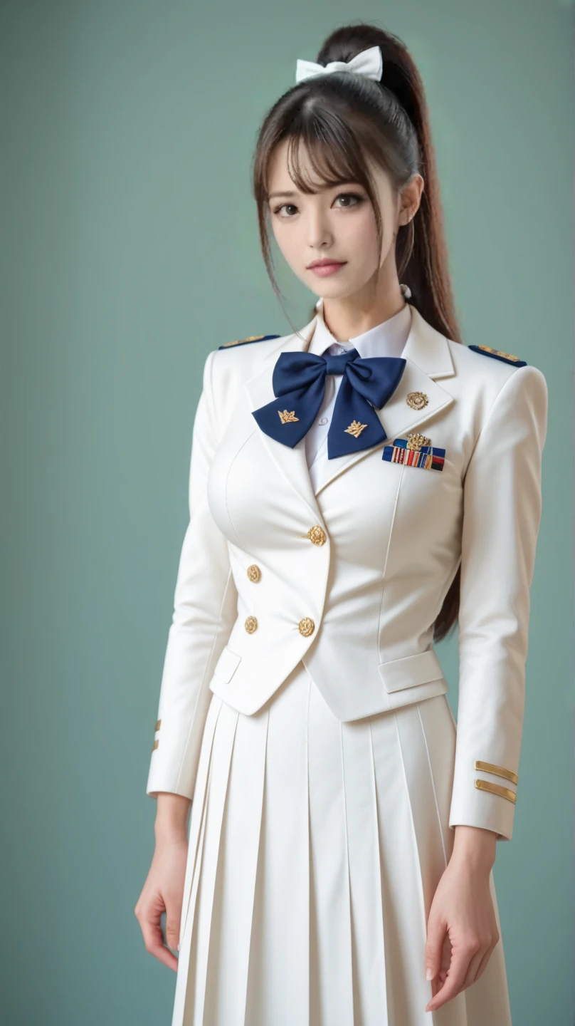 Best Quality, Masterpiece, Ultra High Resolution, (Realisticity: 1.4), Original Photo, 1Girl, Mature, White JK Uniform, Film Lighting