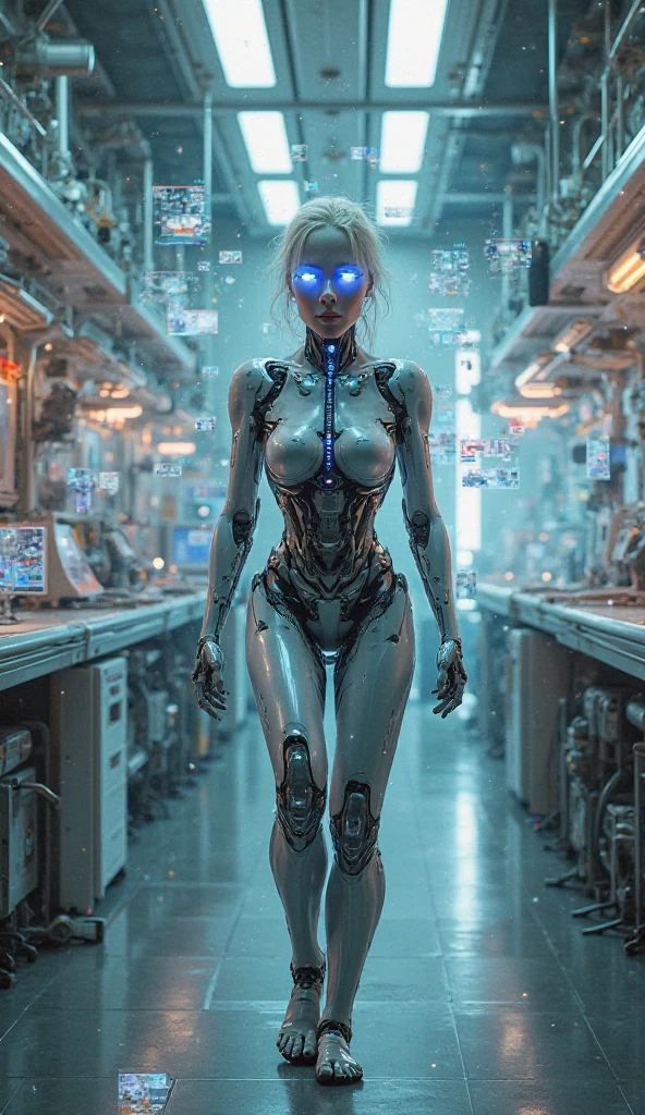 Translucent ethereal mechanical girl，Futuristic girl，Mechanical jointecha-girl，futuristic urban background