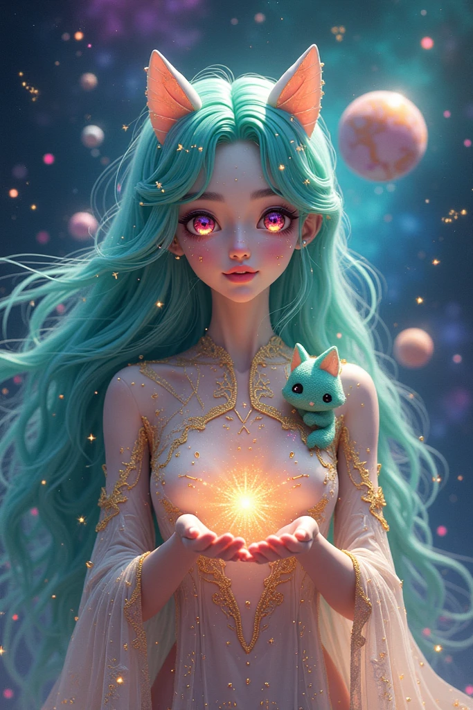 a woman lying down, her eyes closed, her spirit/astral body emerging from her physical body, colorful energy and magical effects surrounding her, a spiritual/cosmic landscape in the background, highly detailed, 8k, photorealistic, masterpiece, dramatic lighting, surreal, ethereal, visually striking, vibrant colors, glowing aura, otherworldly, enchanting, mesmerizing