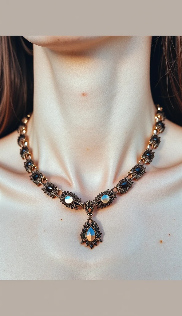 a unique old fashion necklace design but a little simple around the neck