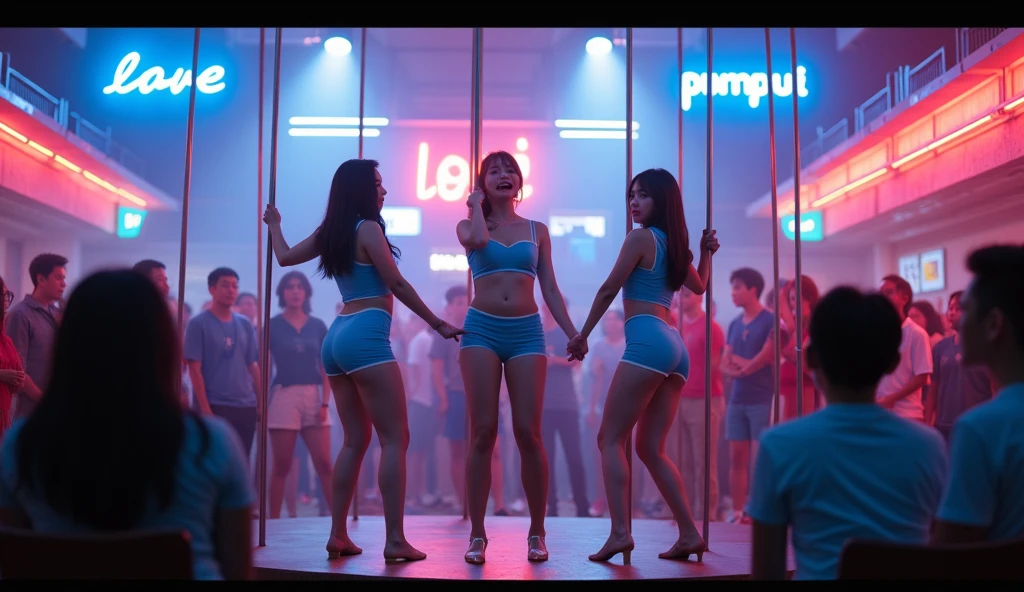 Several women in short skirts are dancing in a club, other women dancing behind, Girls, Crazy, bottom shot, View from bottom, Hey, けもの, Subjective photo, shot, shaking, pov shot, bottom body close up, Pretty, Beautiful, Super, tight shot, Dancing, POV, taken in night club, juicy legs, shiny!!
