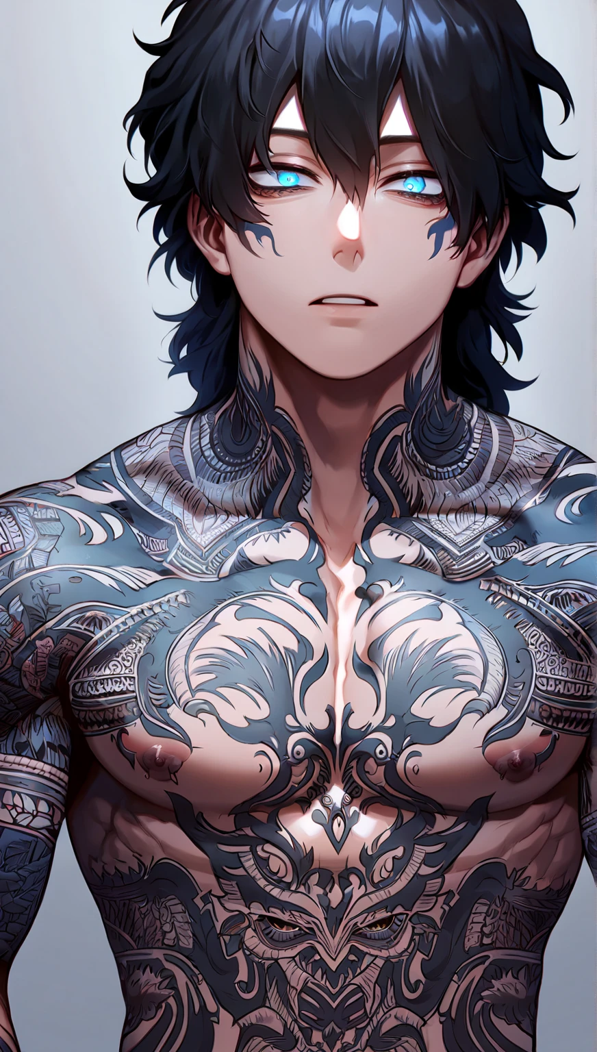 Generate a portrait of the upper body of an anime-style character that combines the characteristics of a man and an alligator. O personagem tem escamas brancas parecidas com crocodilos espalhadas por sua pele, rosto, e partes do corpo. Despite the characteristics of the crocodile, Make sure your humanoid aspects remain prominent. The character design should reflect the distinctive features of a crocodile, but maintain a balance with your human side. Adicione uma grande quantidade de escamas de crocodilo branco. ele usa uma camiseta preta.