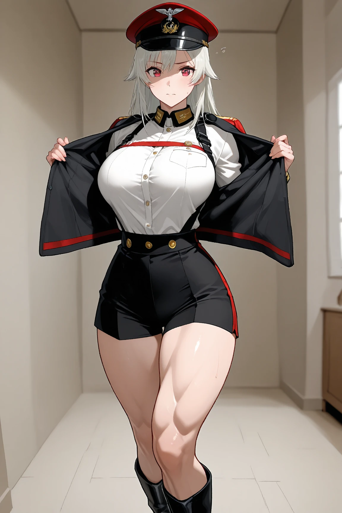 (Best quality,4K,8K,A high resolution,Masterpiece:1.2),Ultra-detailed,(Realistic,Photorealistic,photo-realistic:1.37),hdr,hyper HD,Studio lighting,Ultra-fine painting,Sharp focus,Physically-based rendering,Extreme detail description,professional,Horror,anime big breast,Sci-fi,Photography,Concept artist,A 20-year-old woman wearing a white nurse's uniform,long  white hair, Flat bangs, Height 160cm, Pale skin, small tits, Thin body type, Reveal an expression of lack of confidence, seen from the front, View the map all over the body,((white backgrounid)),Cospaly Promotion,All roles,Shot with Canon 5D MK4,Cospali photo.