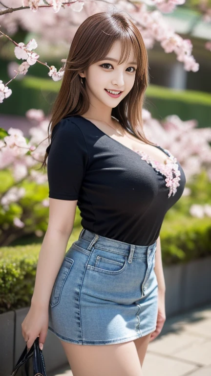 ((top quality, 8k, masterpiece: 1.3)), sensual woman, 1 girl, (slender figure: 1.2), dark brown hair, (outdoor, shirt, shorts: 1.1), ultra detailed face, detailed lips, detailed eyes, double eyelids, (huge breasts: 1.2)
