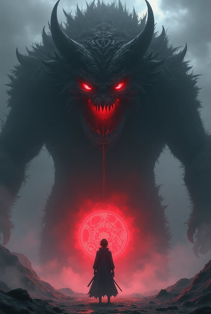 3D anime Shamim standing with a glowing lamp, facing the beast – A man bravely standing with a glowing lamp in hand, as the terrifying beast stares him down.