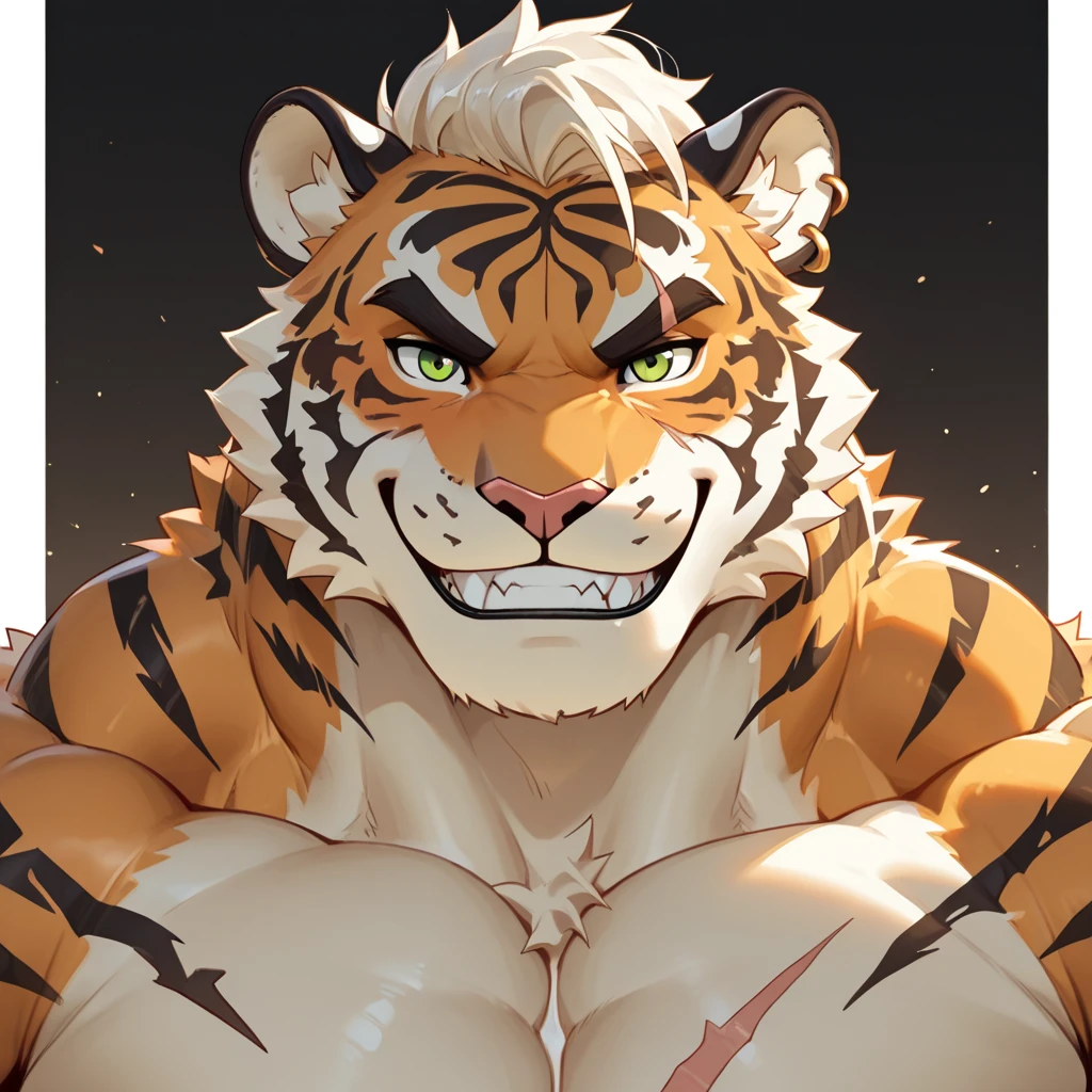 Wolf body ( role conception)(Hairy groin)(Thin body type)(Body display)(Gary F),White fur,Orange tiger stripes