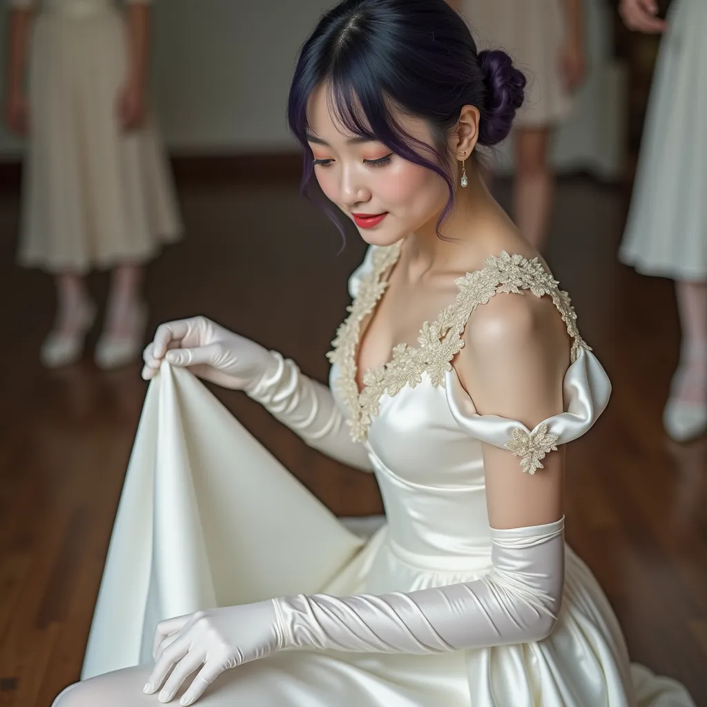 Fern is a beautiful 20-year-old woman with dark blue hair with a purple tint, ti