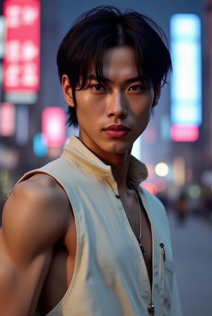 A teenage boy with mixed Arab-Korean heritage, 17 years old, posing with confidence and charm. His flawless, hyper-realistic face is a blend of Will Smith (0.5) and Sal Mieno (0.5), with big pointy nipples and ultrarealistic macho features like puffy areola, dark brown skin, and sharp jawline. He's adorned with a shiny Swarovski crystal amulet and a necklace featuring gold, agate, and black pearl beads. His blonde hair is styled perfectly, framing his striking green eyes. The background is a stunning morning sky with a dramatic god ray lighting effect, set against a serene flower garden. The overall atmosphere is one of masterful artistry, captured in ultra-high definition (16k UHD) with flawless detail.