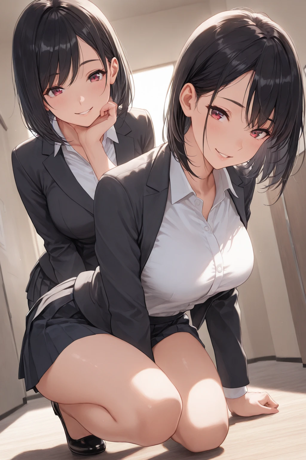(((Ultra absurdres))), (collage:1.5), (various office sex scenes), (Looks like it was taken with a camera), (various angle), (ultra-quality), (in 8K), ultla highres, Hyper Detailed, High contrast, Ultrafine Strike, creative refinement, Realistic, extremely detailed CG unified 8k wallpaper, Highly detailed, High-definition raw color photos, professional photograpy, Realistic portrait, Cinematic Light, Beautiful detailed, 20 years old woman, bob cut ,ponytail, blue eyes, (diagonal bangs), (realistic skin:1.3), (Best Quality:1.4), Super Detail, High quality, master piece, lifelike, (sharp focus), Perfect face, Silly, (Wearing a business suit), (office worker), (secretary), Delicate Beautiful Hair and Eyes and Face, Delicate eyes, radiant eyes, Lifelike, Hyper-detailing, (colossal tits:1.6), (Big breasts:1.6), (Beautiful breasts:1.5), ((sexy hip)), Beautiful cute woman, (Bukkake:1.5), (no panties:1.5), (NSFW), (cum in pussy), (pussy), (natural pussy), camel-toe details, (arms behind back:1.3), arms are down, (Cum is Dripping from the crotch), (Cum is Overflowing from the crotch), ((Sexy legs)), thighs, (president's room), (((Seducing the viewer))), (Office lady's sexy self producing), (Changing clothes), wet clothes, (back shot), (back view), slim body