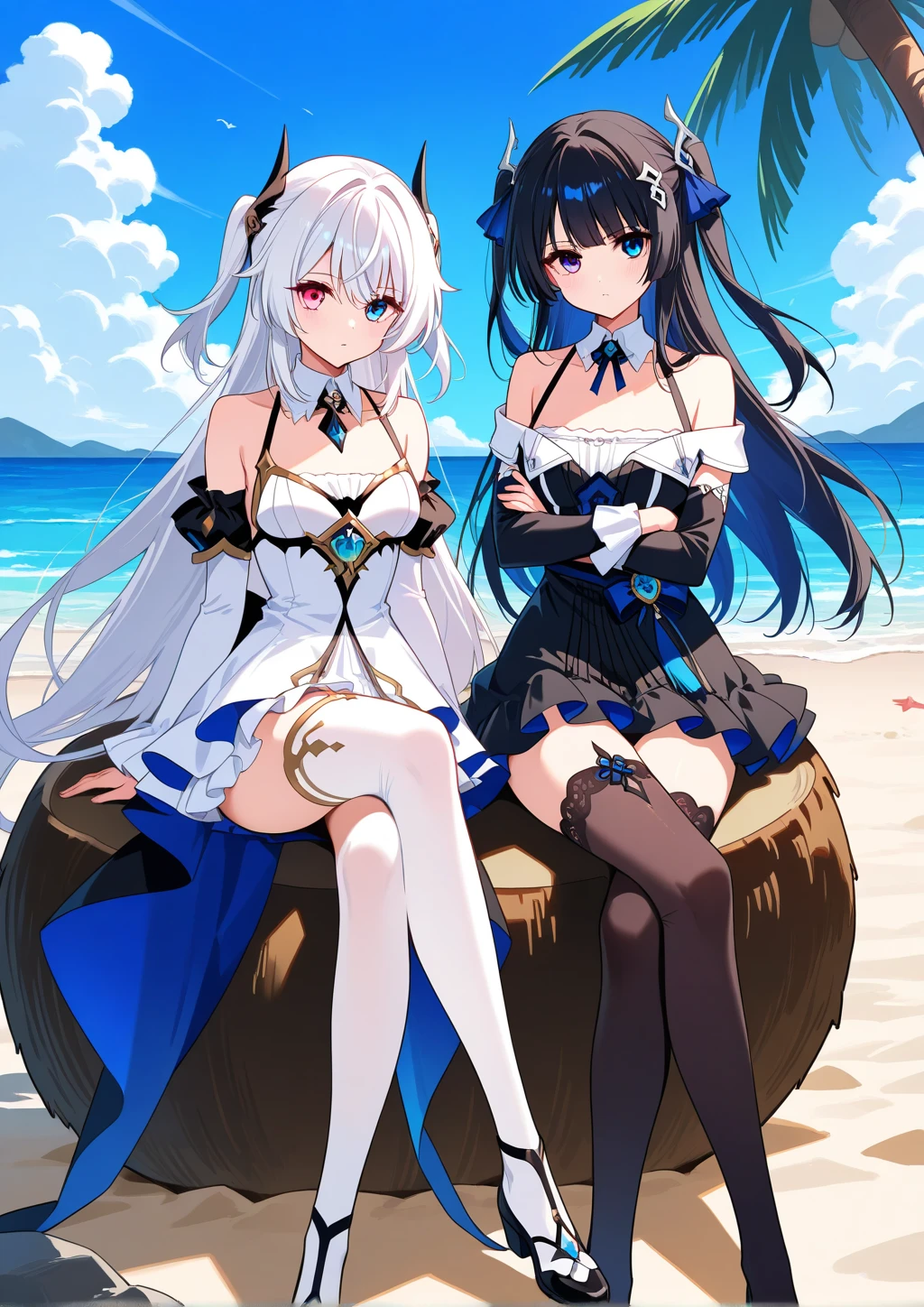 two women sitting on a bench near the water with hats on, azur lane style, characters from azur lane, wlop and sakimichan, kantai collection style, from the azur lane videogame, from girls frontline, fine details. girls frontline, girls frontline style, nixeu and sakimichan, sakimichan and frank franzzeta