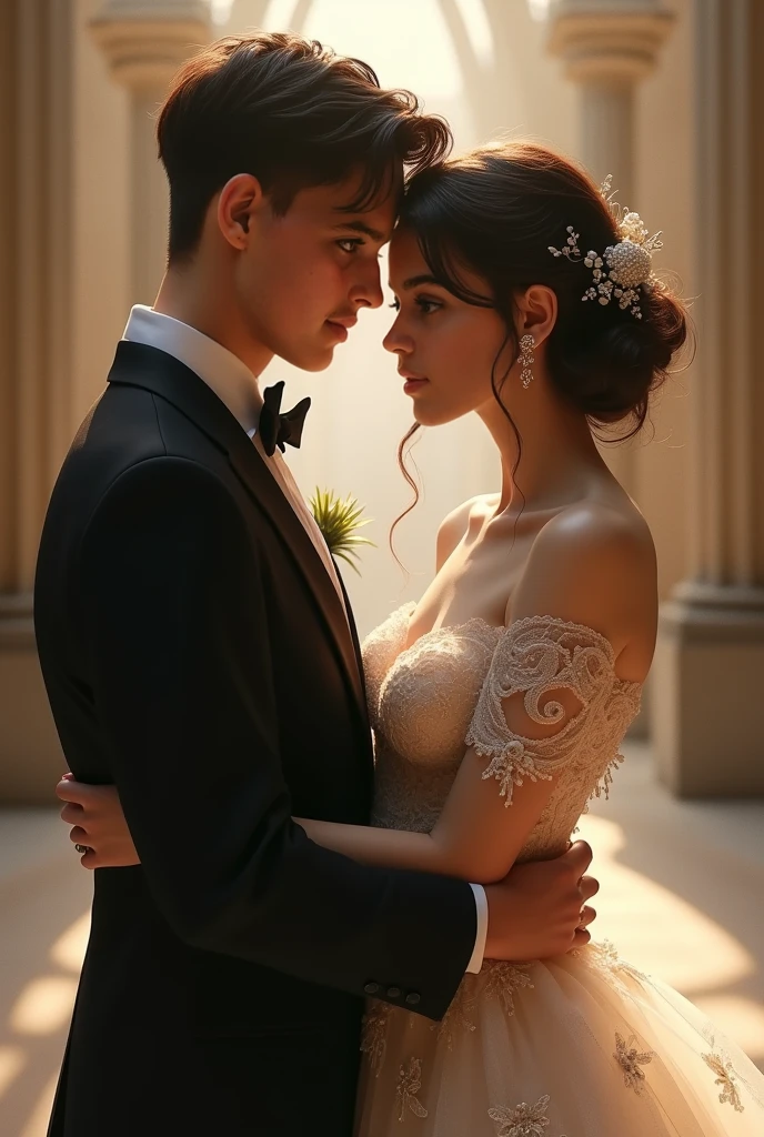 (best quality,4k,8k,highres,masterpiece:1.2),ultra-detailed,(realistic,photorealistic,photo-realistic:1.37),man and woman in love,1950s outfits,vintage look,colorful,dreamy lighting,romantic atmosphere,candid moment,detailed facial expressions,affectionate gestures,soft focus,retro background,classic romance,intimate embrace,loose flowing dresses,sharp suits,old-fashioned charm,soft pastel tones,nostalgic essence,classic love story,black and white photographs,whimsical touch,sunlit park,cheek-to-cheek dancing,rosy cheeks,sparkling eyes,dancing in the rain,flower bouquets,starry-eyed glances,classic cars,gentle touch,smiling faces,old records playing,unforgettable moments,retro hairstyles,vintage accessories,captivating chemistry