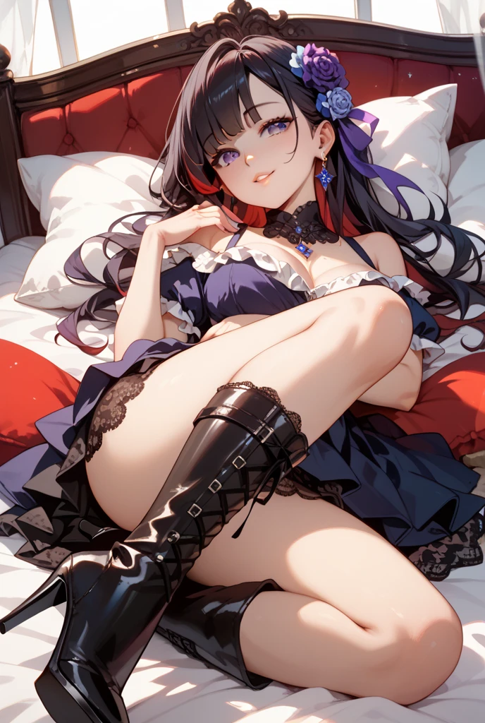 Highest quality、Ultra-high resolution、Fantasy、roleplaying game、A girl with big breasts and no clothes on looks embarrassed on her bed