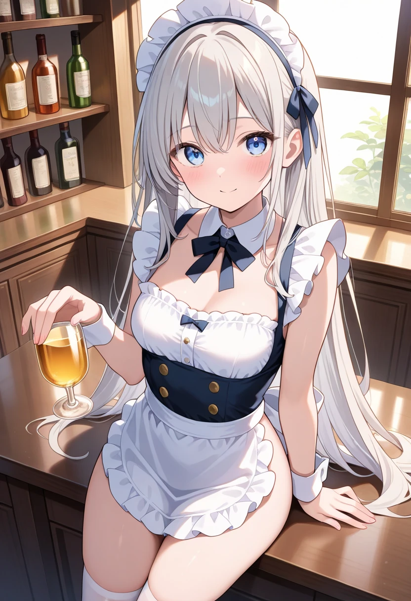 (Angle from below), Masterpiece、Highest quality、Highest quality, (long and thin legs, shoes:1.2), squat、Spread your legs with both hands、1 girl, (smile、Open your mouth大笑い:1.2), Cute eyes, (Detailed face:1.3)、Open your mouth, The whole face turns red, alone, Oversized breasts, Big and ample breasts, (Straight bangs, Twin tails), White maid outfit、(Bust only super micro bikini:1.2)、Side bust、Underbust、belly button、Walking through the mansion'corridor、nsfw、shoes下
