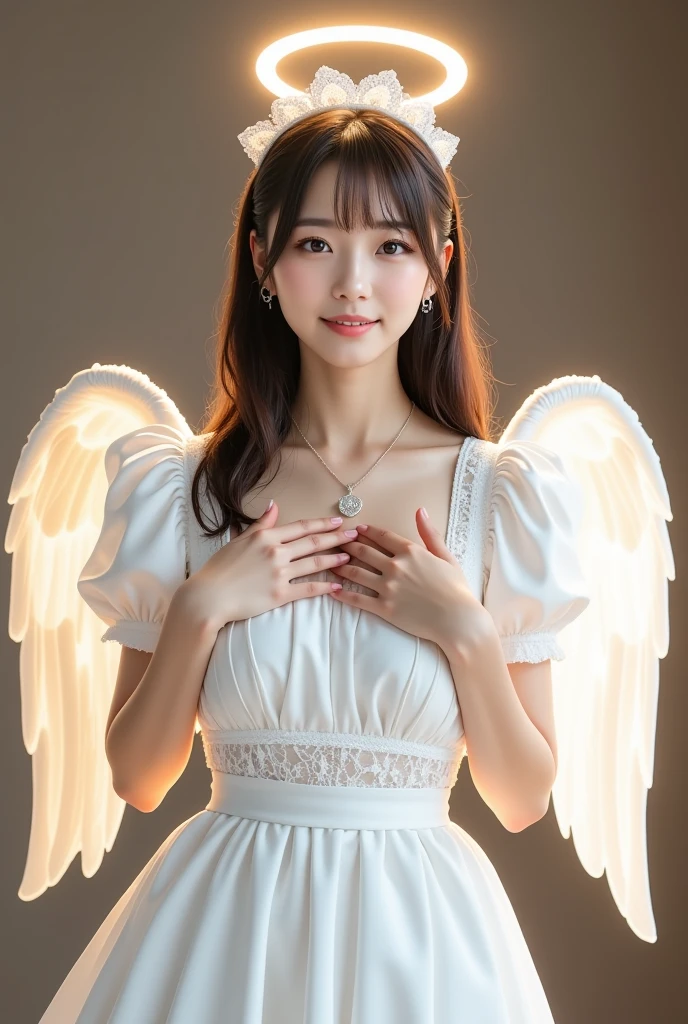 ((Best quality)), ((Masterpiece)), (Details), one girl, cat ears, pink hair, pink dress, inside the church, praying, hands together, (confident: 1.５), angel wings,
