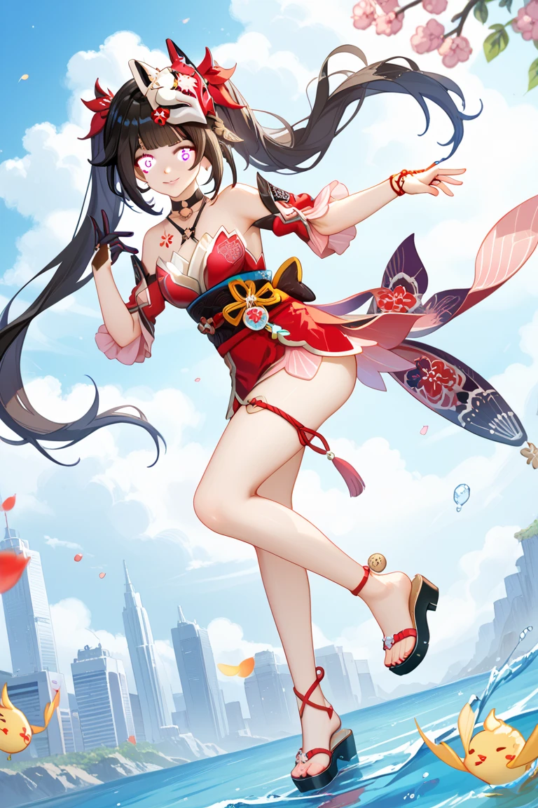 high qulity,Optimal image quality,Optimal detail,8k,full body,1girl, official, green eyes,folding fan,Bell,coda