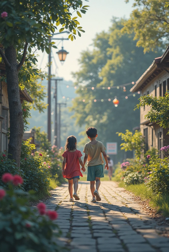 FAMILY ON VACATION, CHILDREN PLAYING AROUND, FAMILY, LOVE, FLOWERS, NATURE, TREES, 8K, intricate details, HDR, beautifully shot, realistic, sharp focus, 64 megapixels, perfect composition, high contrast, cinematic, 8K, CAUCASIAN, BLUE EYES, Italy