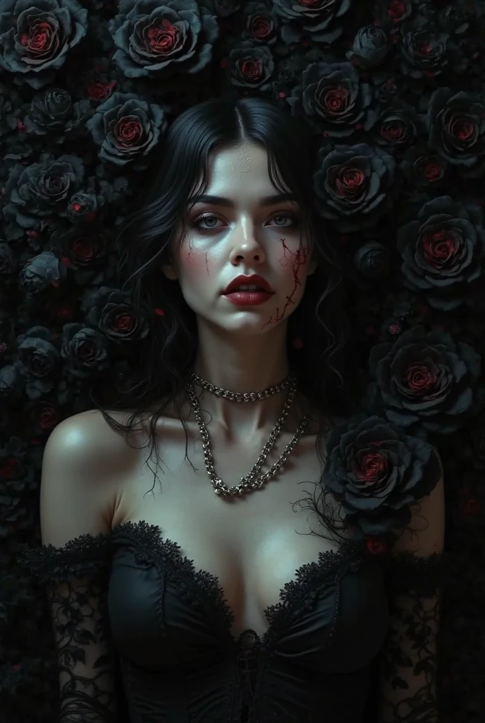 garota macabra e terror, pavor, zombie, Melhor qualidade, obra-prima, Ultra high resolution, (fotorrealista: 1.4), Terrifying ghost action shot, angel wings adorned with flowers, horror, photo by Brooke DiDonato and Gottfried Helnwein