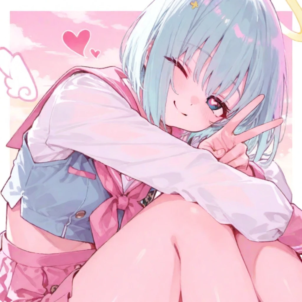 She spreads her pussy wide with both hands Pussy super super super super super super super super super enlarged Super cute cute cute cute girl blondes Shortcut hair A close-up of a cute girl in a lewd pose, spreading her pussy so wide you can see the hole inside Middle finger up Pink Hair
