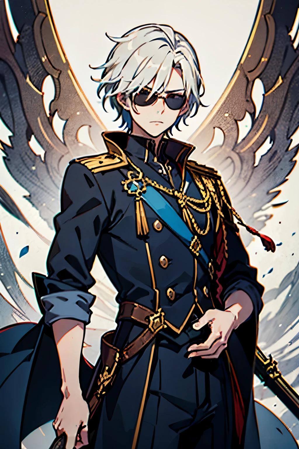Elf Man, Guy with Gray hair, male, blue eyes, glowing veins on the chicks, shining eyes, standing, topless, digital art, masterpiece, sharp, black background, close look, no background, portrait,