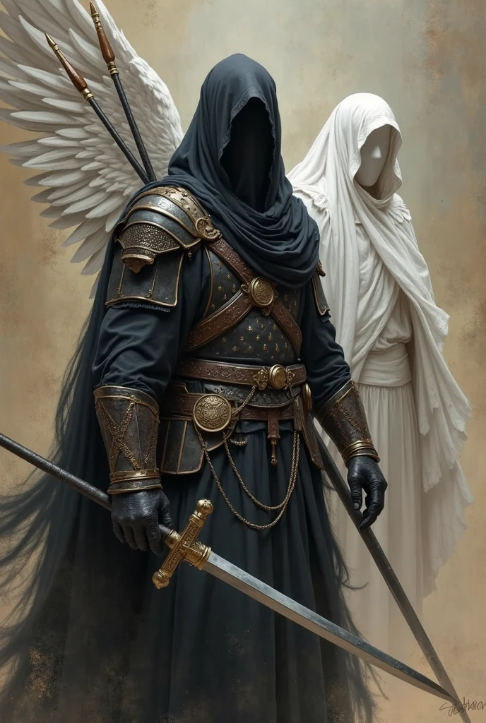 a Templar knight in armor with a cross symbol on top of his chest, a white cloak, with black hair and black eyes, and on his head a bright golden halo