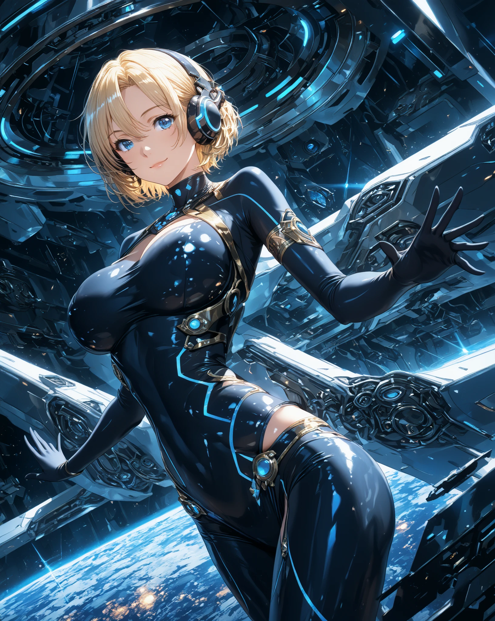 Smasterpiece, best quality, 8K, colorful, photorealistic, HDR, high detail, wallpaper, colorful, beautiful face, detailed face, detailed eyes, 1girl, (ginger girl), (voluptouse), (makeup), (smirking), (sky-blue eyes), (long wavy hair), (orange-copper hair), (huge breasts), wide hips, (huge ass), thighs tights, (perfect legs), (matter:1.5), (wearing a sexy SC tight body suit, plugsuit, interface headset), (science fiction:1.25), ( broken glass:1.3), doll, mirrors, (full body), ((dynamic pose)), In the style of Adrian Ghenie, Esao Andrews, Jenny Saville, Edward Hopper, surrealism, Dark Art par James Jean, Takato Yamamoto, Minimalisme inkpunk. Dans le style de Tim Burton. Dans le style de Sewerslvt.