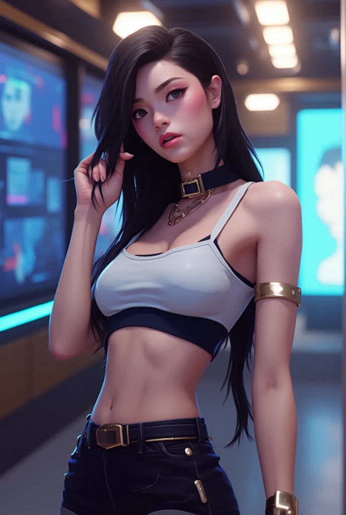 (fotorrealista: 1.4), calidad superior, muy delicado y hermoso, high resolution, 1 chica, tifa_lockhart, sonrisa, tiro de vaquero, Tirantes, de poca altura, mini falda, Camiseta sin mangas, camisa tensa, pelo negro, pelo largo, guantes de codo, hermosos ojos rojos detallados, luz de la cara, movie lighting, ombligo, High exposure, abdomen exposure, costillas, abdominales, ( pechos gigantes: 1.2), dynamic poses, dynamic angles,
