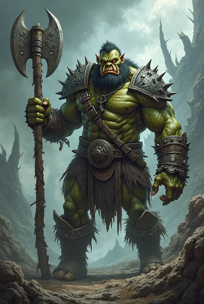 Old orc with white beard, strong with sword in the esp