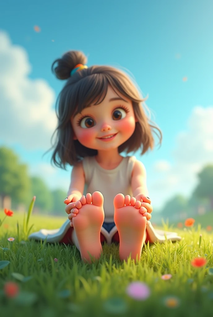 Cute two-dimensional girl licking her feet