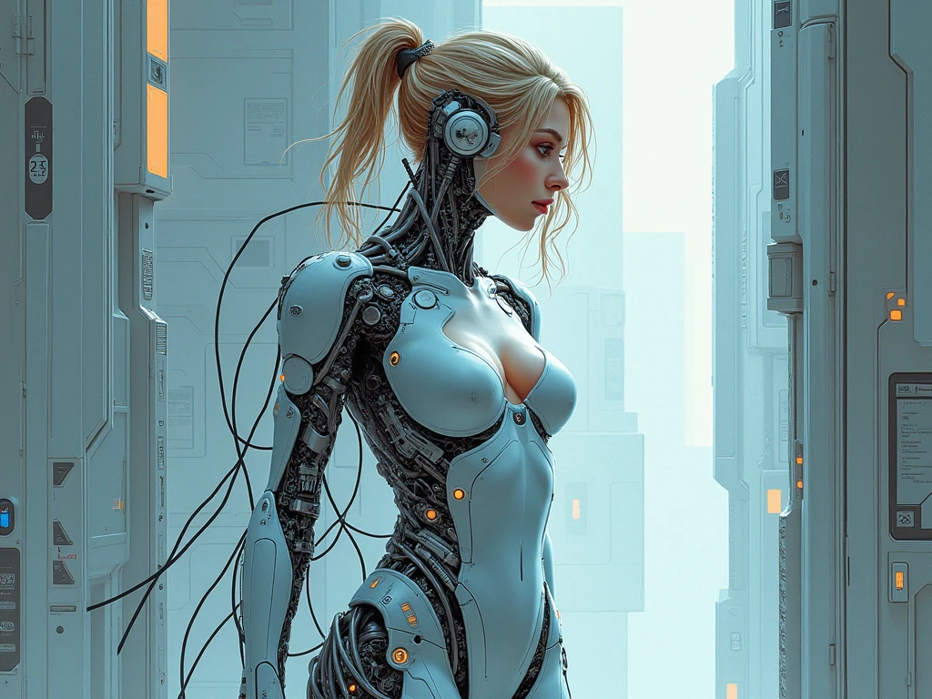 "Created with inspired ultra-detailed conceptual art | in a very developed futuristic world | electronic systems on a humanoid head | robots | have a visible detailed brain | with visible care | muscle cords | biopunk | cybernetics | cyberpunk | white marble statue | canon m50| 100 mm|sharply focused|smooth|surrealism|very detailed|intricate details|Michelangelo carving. Masterpiece. Unleash your inner Cu73Cre4ture programmer with the power of steady diffusion and bring your imagination to life! ", high detail, 8k