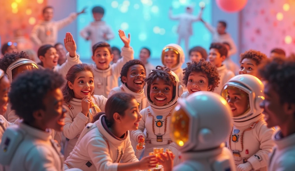 A group of American primary school students dressed in their bra and underwear, sitting in the cockpit of a spaceship that is on fire,looking shocked and scared as they witness the crash.4k, photorealistic