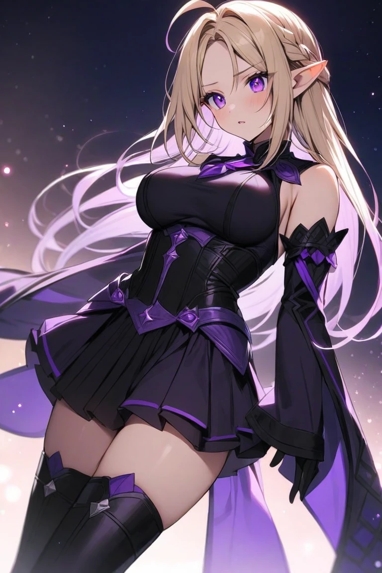 best quality, 1 girl, skinny body, pastel color, blonde hair, extra long hair, curvy hair, (perfect face), purple eyes, (perfect face), detailed eyes, deep purple long turtleneck dress, glitter dress, lace cape, gems, pearls embroidery, elegance gala, luxury interior, shine, portrait, ((fur shawl)), sipping champagne, dress design, masterpiece, vibrant colors