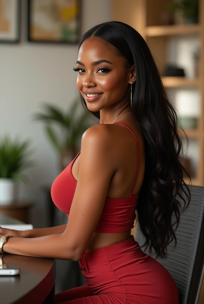 Beautiful African American mix Melanesian woman, (26 years old), MMA trainer, (((business attire, business suit for women))), fit body, (muscles:1.2), athletic feminine body, female fitness model body, pleasing eyes, (relaxing mouth:1.2), (smiling mouth:0.1), looking straight, wearing an off-shoulder sweater, closeup portrait, in a outdoor cafe in 2015, afternoon light, miss usa, masterpiece, perfect lighting, uhd, 8k, she is an exceptional MMA fighter, hard toned feminine body, long ponytail hair, ((sultry smile at camera:0.4)), ((sultry pose))