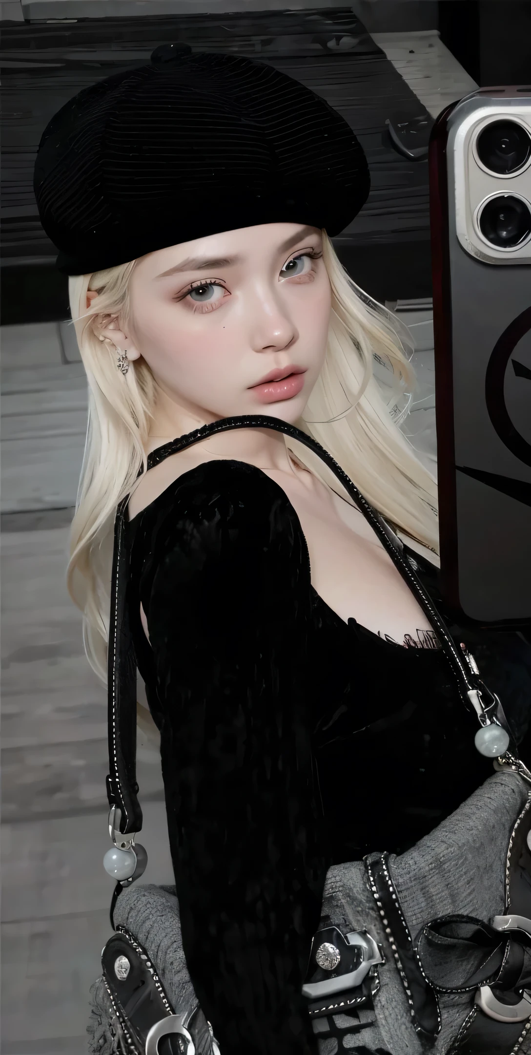 blond haired girl with a necklace and a black dress, lalisa manobal, ulzzang, pale skin curly blond hair, yanjun chengt, portrait of jossi of blackpink, with long blond hair, pale porcelain white skin, lalisa manoban of blackpink, ava max, jinyoung shin, portrait of kim petras, taejune kim jisoo from blackpink, popular south korean makeup, quality detailed ,(beautiful makeup :1.2), Wide hips, big, big ass, (best quality, 8K, masterpiece: 1.3), Clear focus: 1.2, Perfect body beauty: 1.4, strong abs, Very detailed face and skin texture. , detailed eyes, double eyelids, (long hair), having very marked curves, with greater volume in ((hips and breasts)), which makes the waist look much smaller ((wasp waist)).