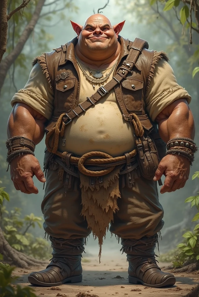 Bald and fat ogre, wears leather clothes. He is grumpy but friendly